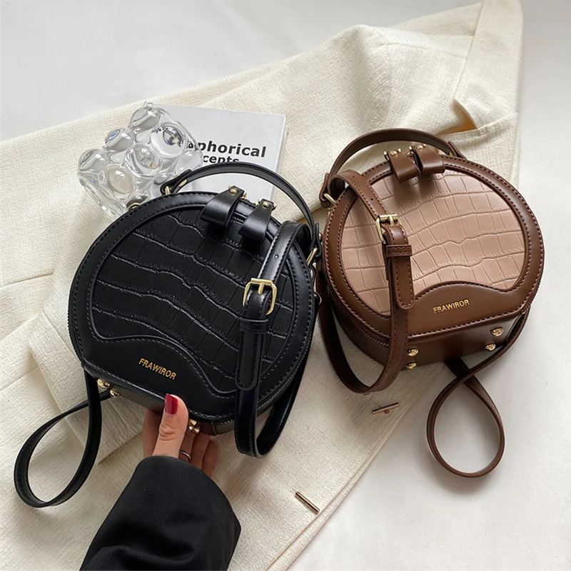 Round Handbag Tote Vintage Crocodile Pattern Crossbody Bag For Women 2024 Mini Small Bag Trendy Messenger Bag Alligator Purse