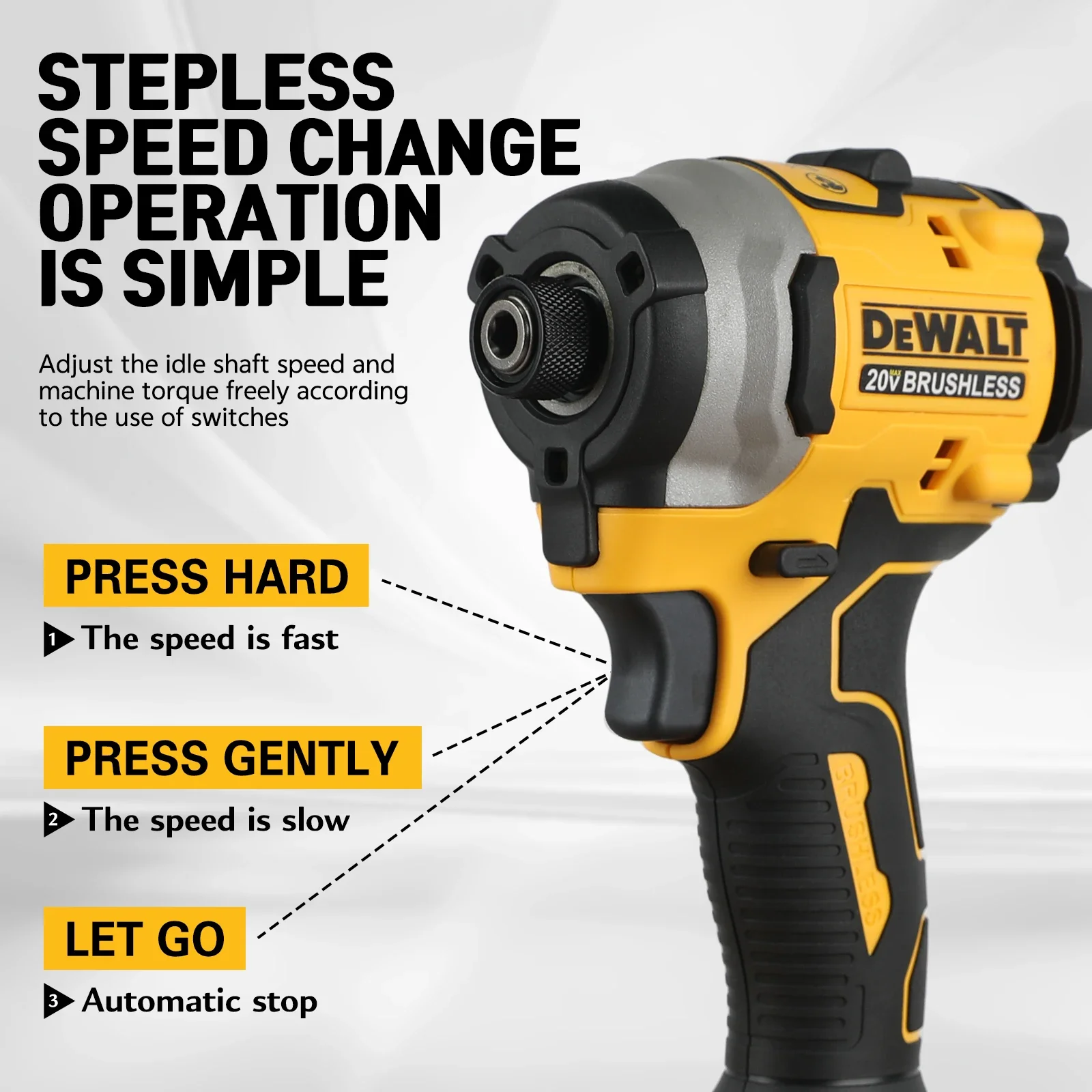 

DEWALT DCF850 Перезаряжаемая беспроводная электрическая отвертка 20 В - литиевая батарея, высокий крутящий момент для точности, голый инструмент