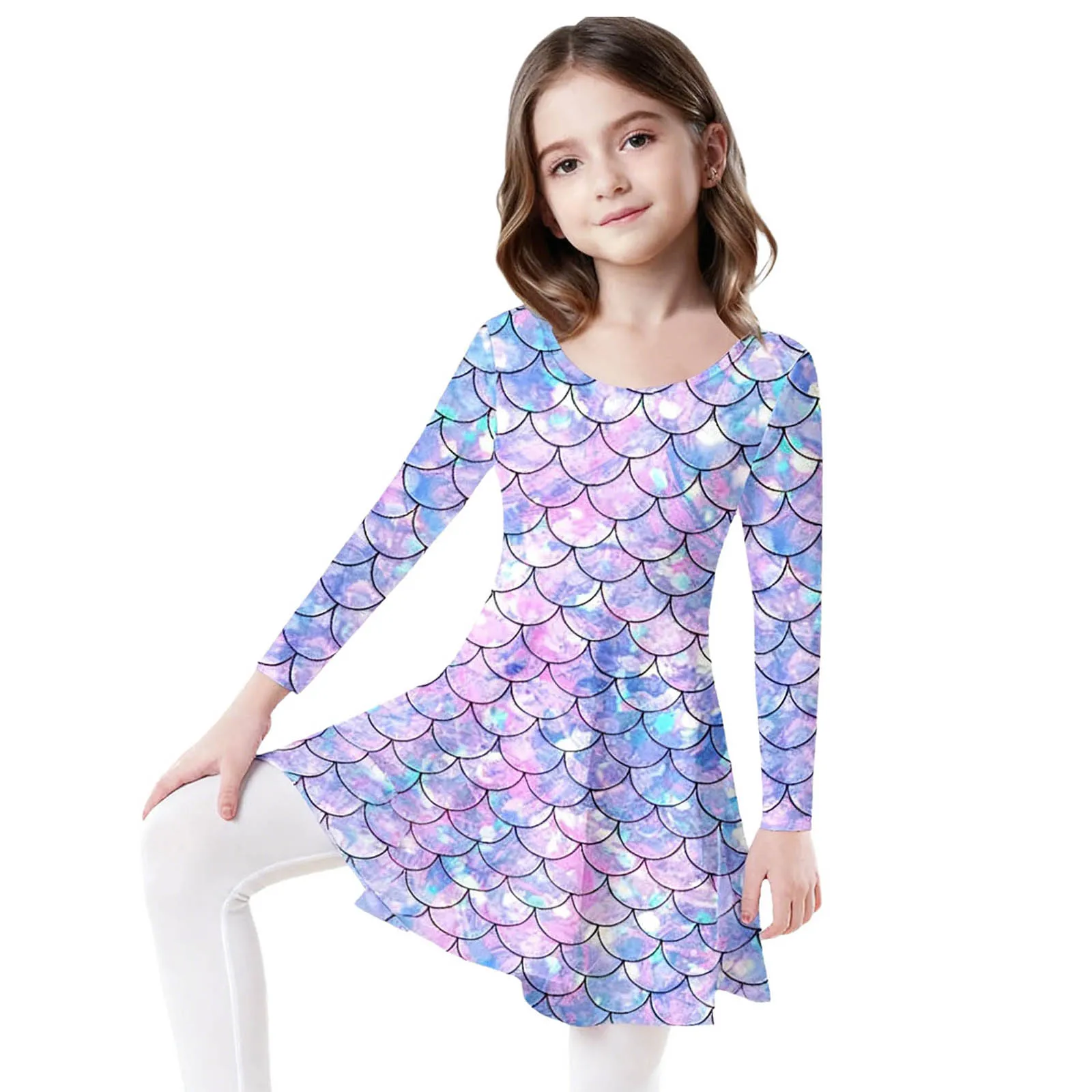 فستان بناتي للأطفال مطبوع عليه مقياس السمك بأكمام طويلة على شكل حرف A فساتين حورية البحر للأميرة المتأرجحة للحفلات التنكرية وحفلات الشاطئ غير الرسمية #2
