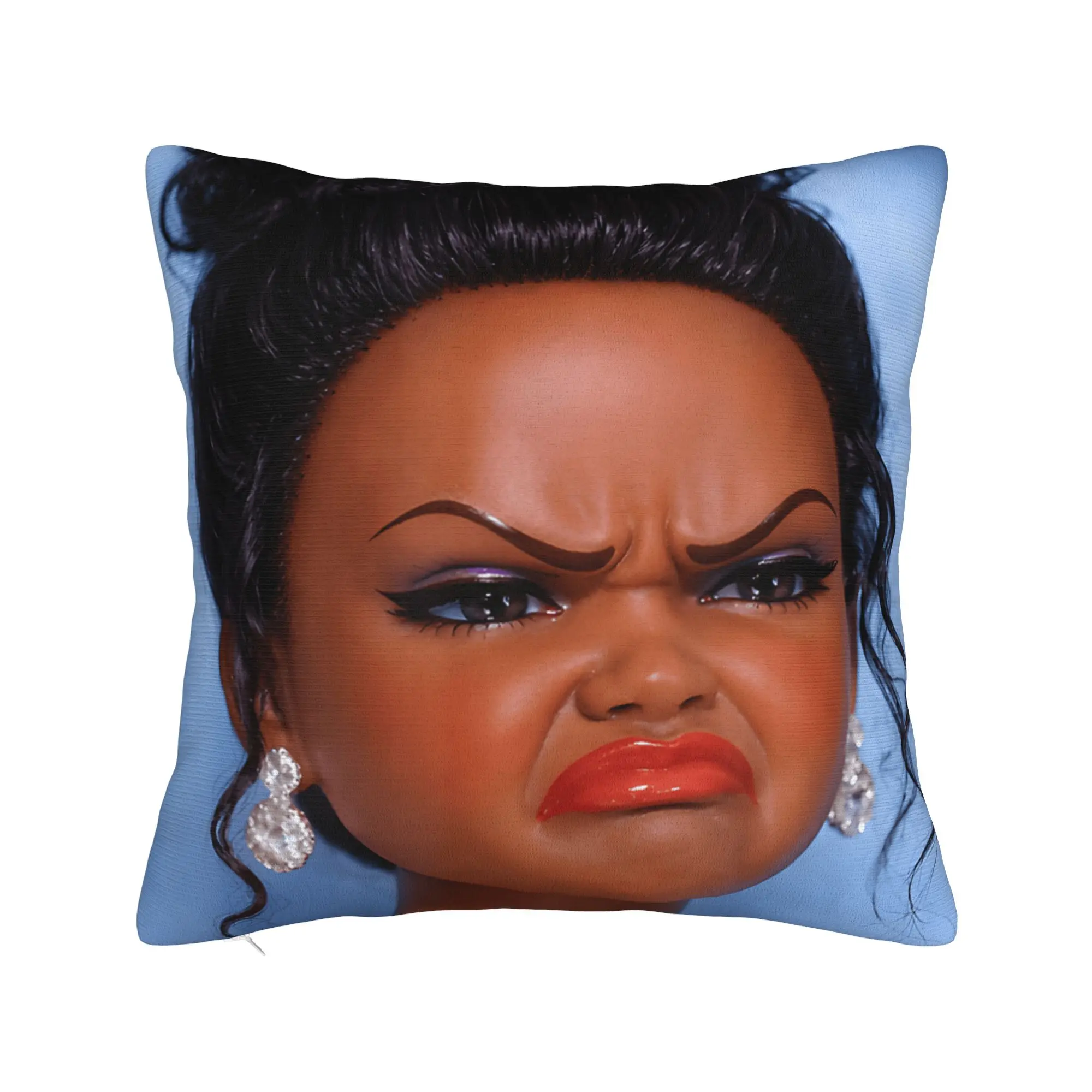 Angry Disgusted Black Doll Face Meme Pillow Cover  Square Cushion Cover Retro Trendy Pillow Case For Living Room Chair