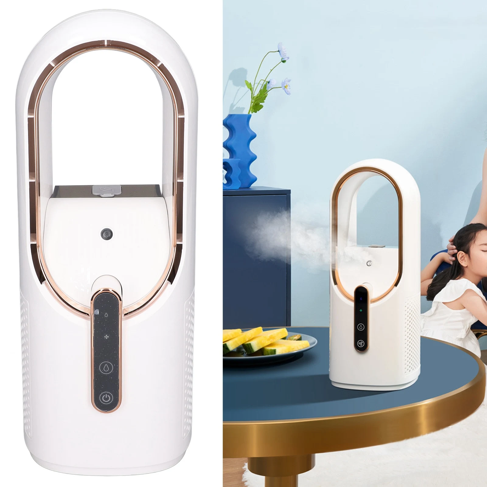 Bladeless Humidifier Fan Ultra Silence with 3 Cooling Speed Touch Control Fan USB Charging Portable Desktop Fan