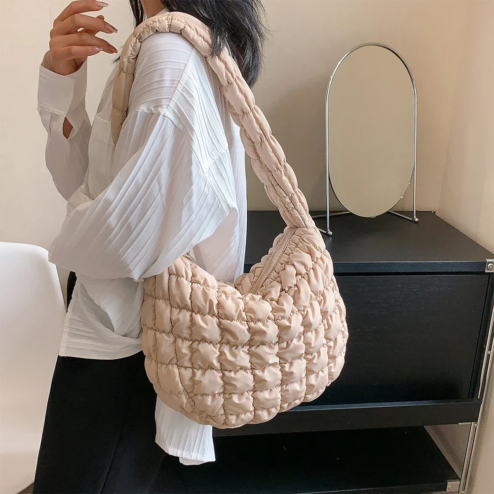 Women Quilted Shoulder Bag Large Cloud Handbag Hobo Designer Bag Ruched  Crossbody Bags Padded Bag Wallet Nylon Zipper Pocket