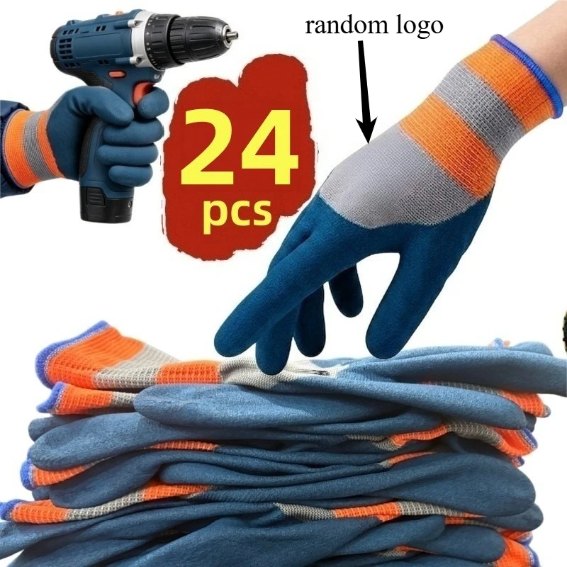 24Pairs Heavy-Duty Coated Work Gloves, Soft 2nd-Skin, Non-Slip Stretch, Breathable Durable for Gardening Auto Outdoor
