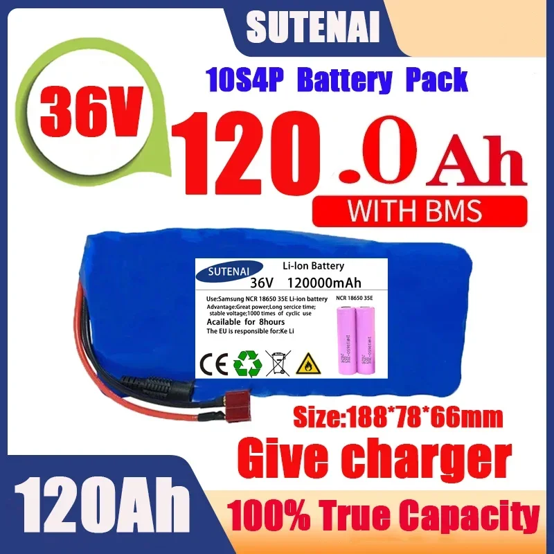 

Original 36V battery 10S4P120Ah battery pack 500W high power battery 42V 120000mAh Ebike electric bike BMS+42V2A Charger