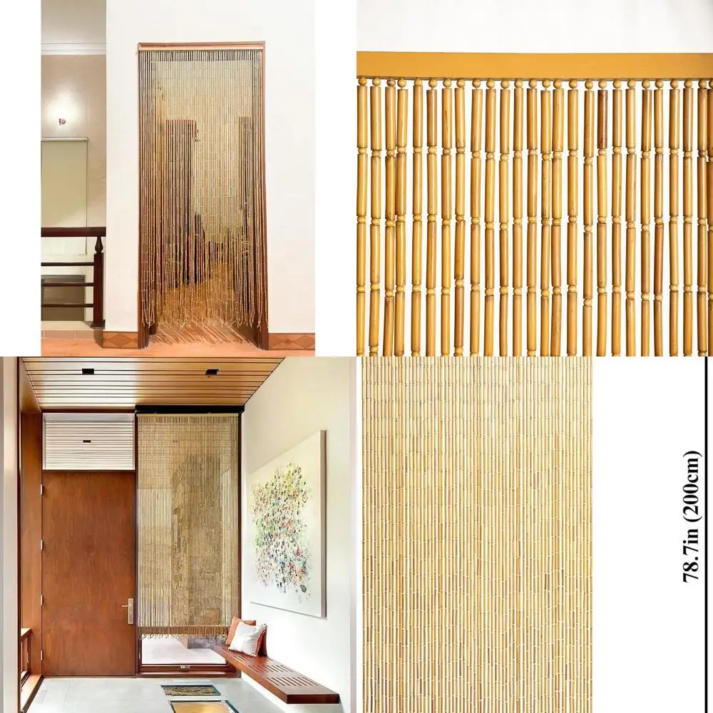 Elegant Bamboo Beaded Door Curtains, Natural for Privacy and Aesthetics, Simple Setup for Any Space