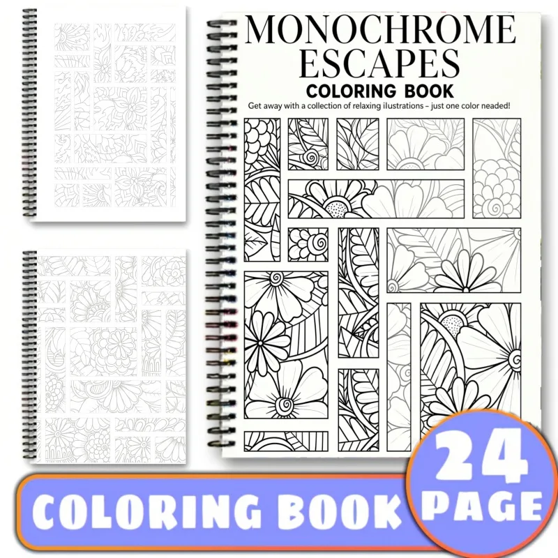 Hot-selling a4 tracing book with monochrome floral patterns, coloring book, spiral-bound sketchbook for doodling and coloring