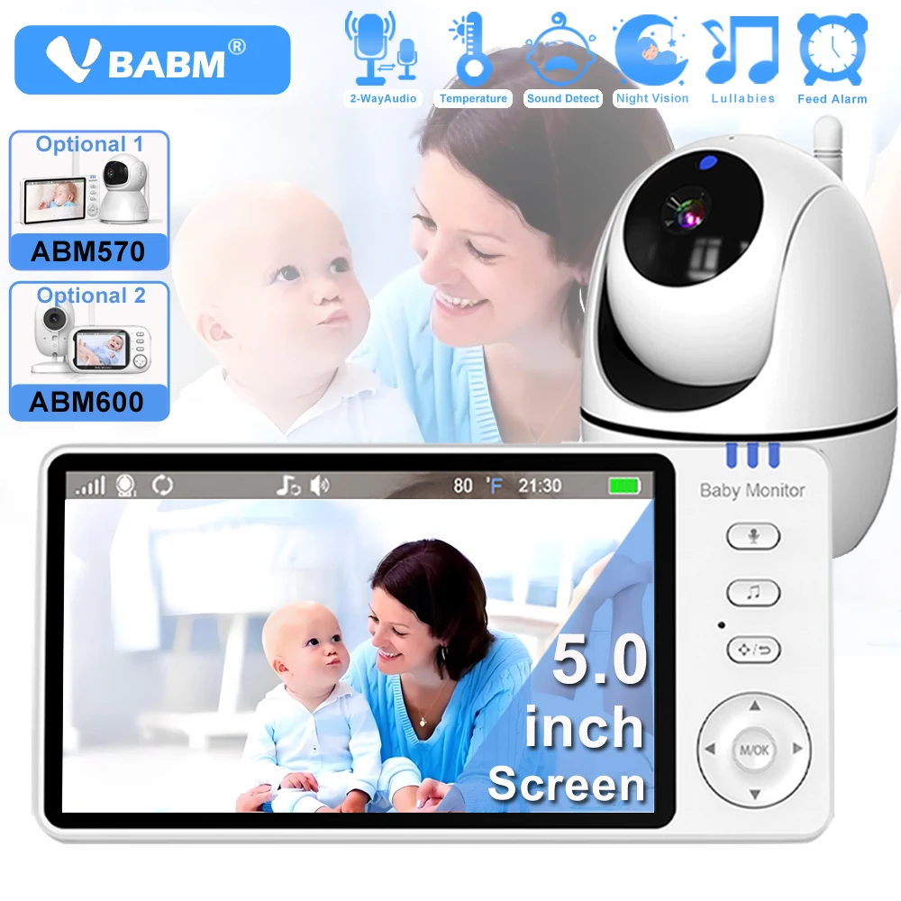 VBABM 5Inch Video Baby Monitor With Camera PTZ Babyphone Cam Security Protection Surveillance Cameras Temperature Sensor Lullaby