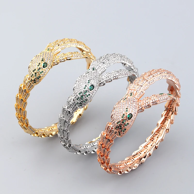 

Luxury Brand Fashion Snake Cuff Bangle Charm Open Bracelet Retro Gold Silver Color Crystal Cubic Zircon Women Jewelry Gift