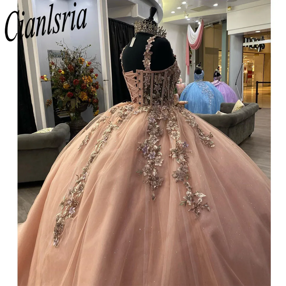 فستان جميل 16 Quinceanera 2023 مزين بالدانتيل زهور ثلاثية الأبعاد الأميرة الكرة ثوب Vestidos De 15 Años