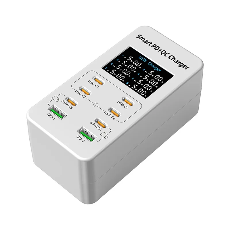 

65-ваттное USB-устройство для быстрой зарядки с поддержкой Quick Charge QC3.0, 8-портовая USB-станция с разъемом Type-C PD для iPhone, iPad, Samsung