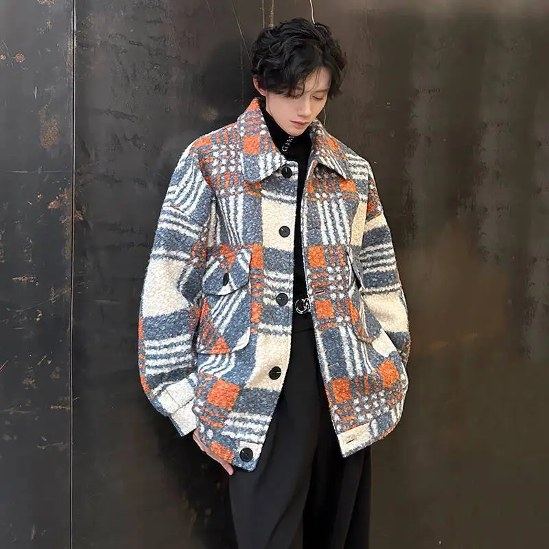 WTHT Trendy Men’s Spliced Big Pockets Contrast Color Coats Fashion Single Breasted Long Sleeves Jackets Male 2025 Autumn 2A2160