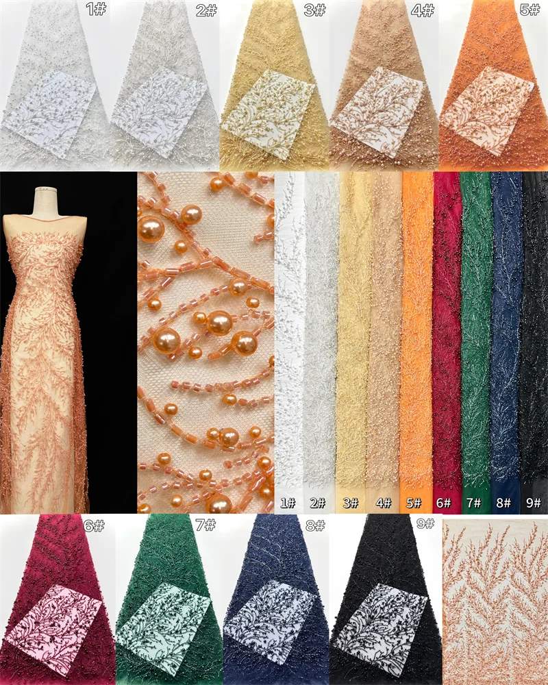 Elegant African Nigerian Fashion Beaded Lace 2025 High-end Luxury French Sequins Mesh Lace Fabric Women's Evening Dress Party