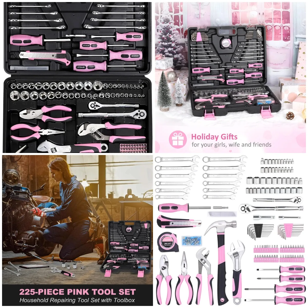 

225-Piece Pink Tool Set, SAE & Metric, with Toolbox for DIY, Home & Car Repair