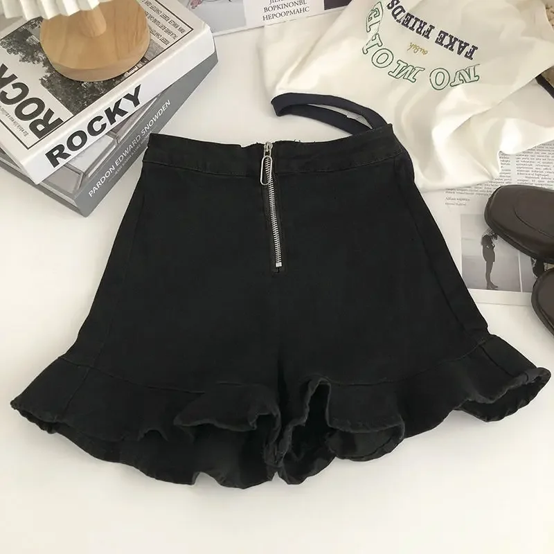 Denim Ruffles Shorts Women Streetwear Cute Y2k Clothes Aesthetic Ulzzang Vintage Retro High Waist Stylish New Arrival Casual Ins