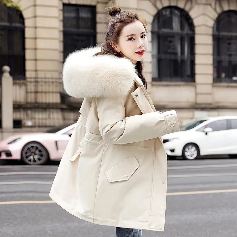 Women Parka 2023 New Winter Jacket Fashion Long Coat Wool Liner Hooded Parkas Slim with Fur Collar Warm Snow Wear Padded Outerwe