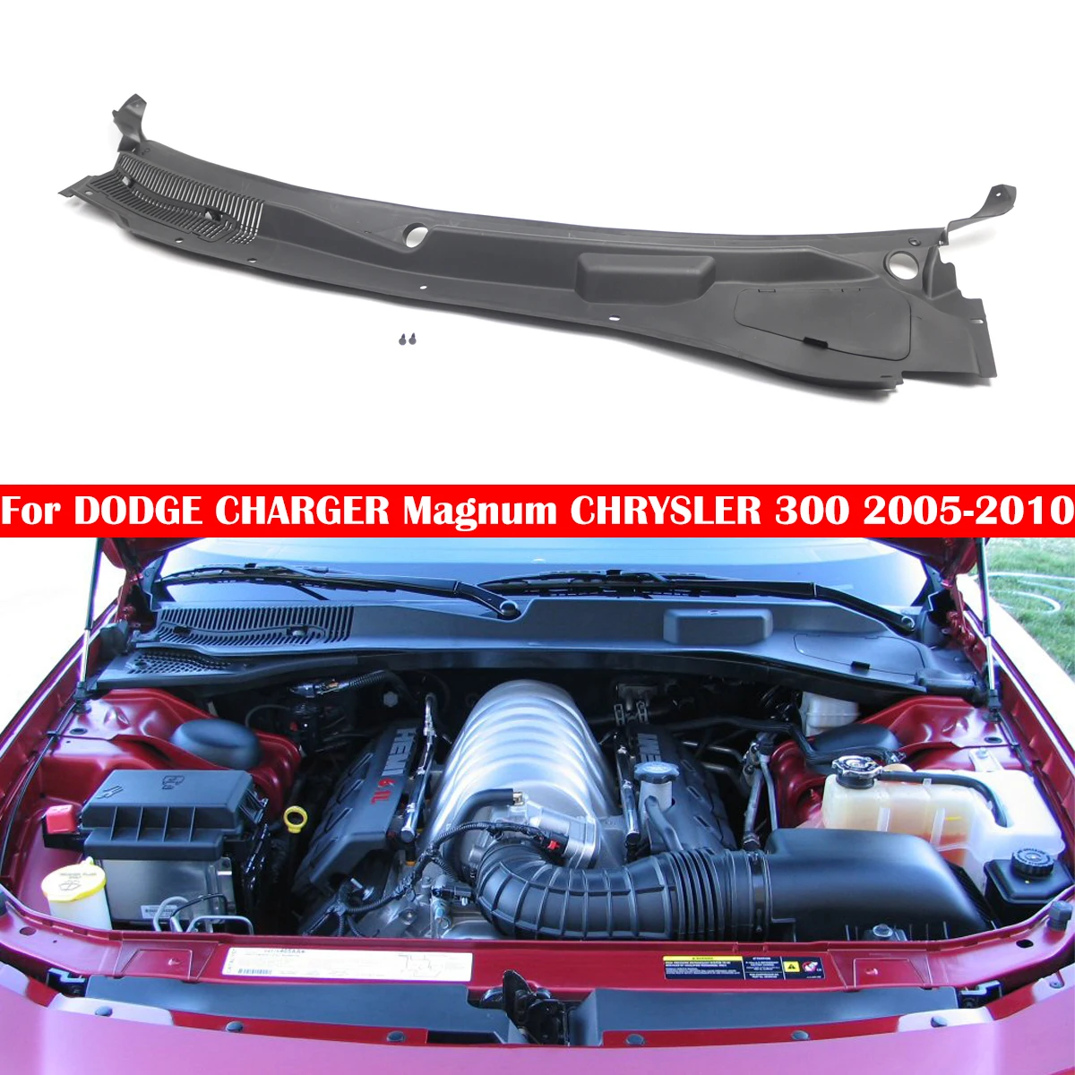 

For DODGE CHARGER Magnum CHRYSLER 300 2005-2010 4805834AD 04805834AA Windshield Wiper Cowl Grille Vent Cover Panel Hood Assembly