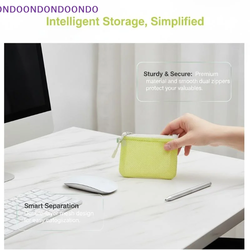 Mesh Travel Makeup Bag For Women Portable Mini Cosmetic Pouch Double Layer Zipper Multi-purpose Coin Purse Credit Card Holder