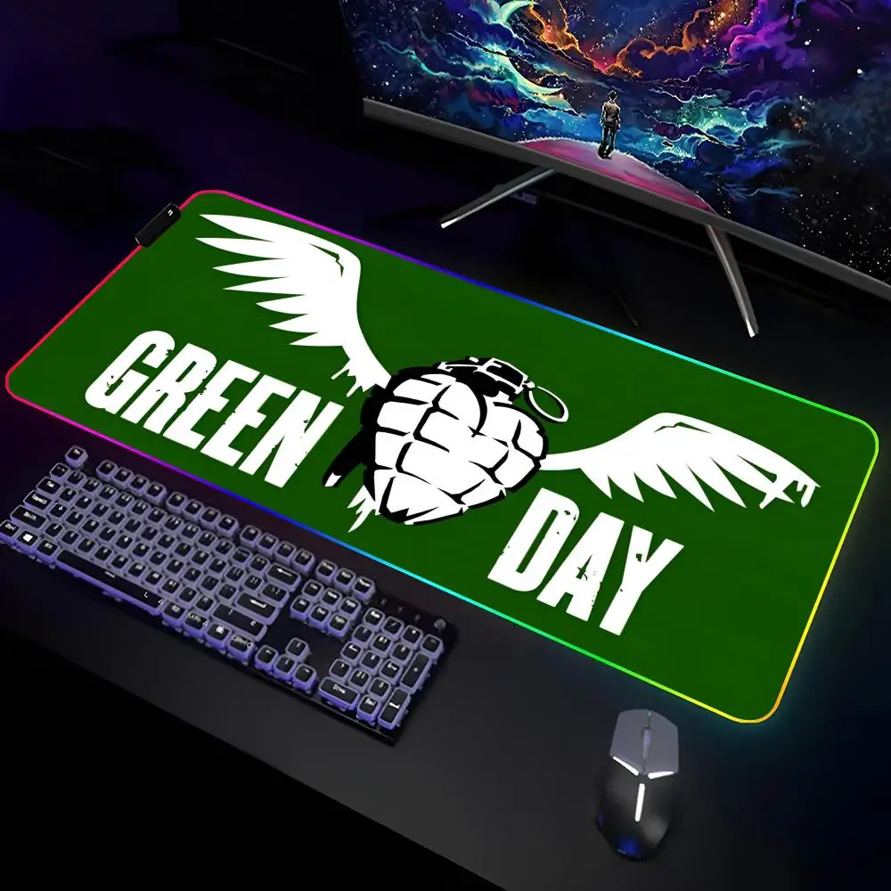 G-Green Day Band Mouse Pad Gamer RGB Deskmat Keyboard Mat Gaming Laptops LED Mousepad Desk Protector Anime Mause Mats