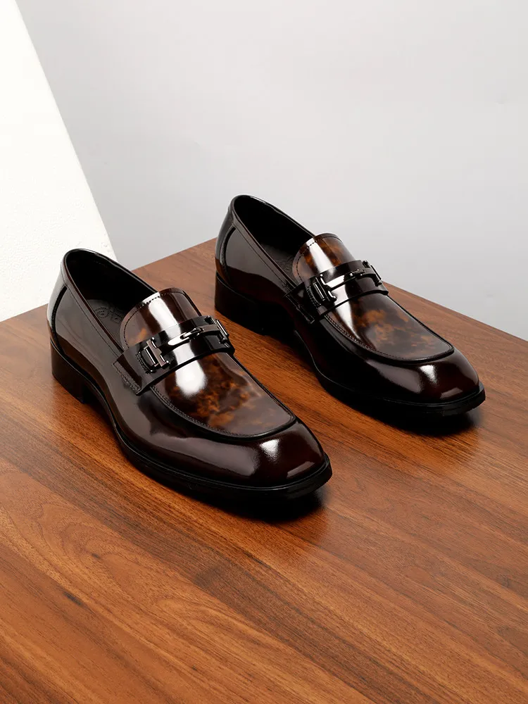 Premium Men Business Commute Shoes Genuine Leather Metal Buckle Loafers Slip-On Formal Casual Dress Shoes