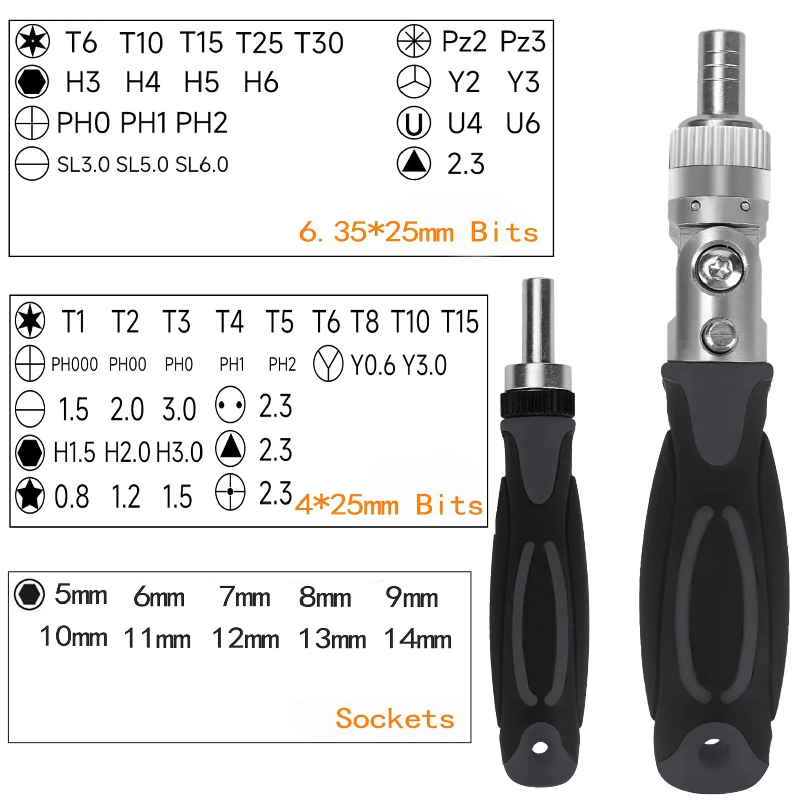 68 in 1 Ratcheting Screwdriver Set with Rotatable Ratchet Handle Magnetic Torx Phillips Bits Socket Multifunctional Hand Tool