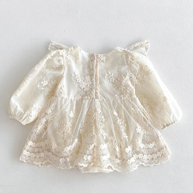 2024 New Autumn 0-24M Children Clothes Newborn Baby Girls Bodysuits Long Sleeved Cotton Lace Splicing Infant Baby Girls Jumpsuit