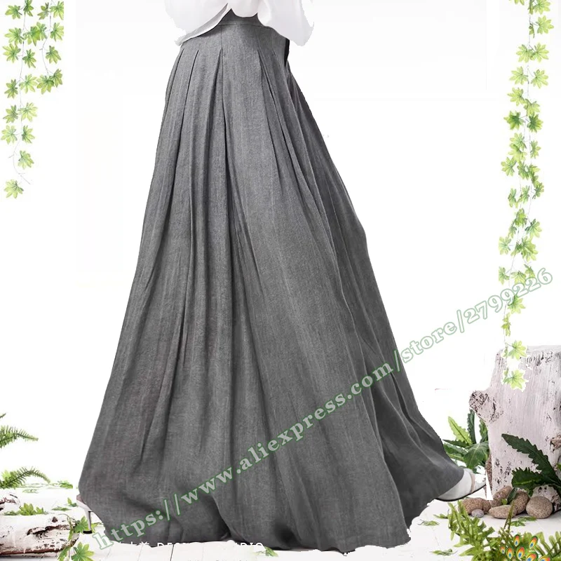 Culotte Spring and Summer Female Retro Vintage Casual Gray Cotton Linen Wide Pants Trousers for Womens Pleated skirt pants