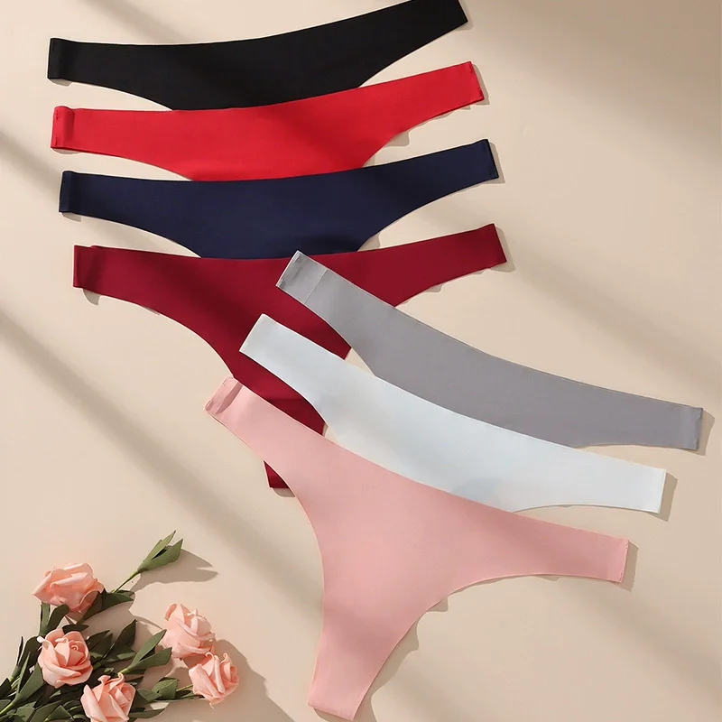 

7Pcs Seamless Women Underwear Low-Rise Panties Ice Silk Thongs Sexy Solid Bikini Female Stretch Plus Size Female Lingerie