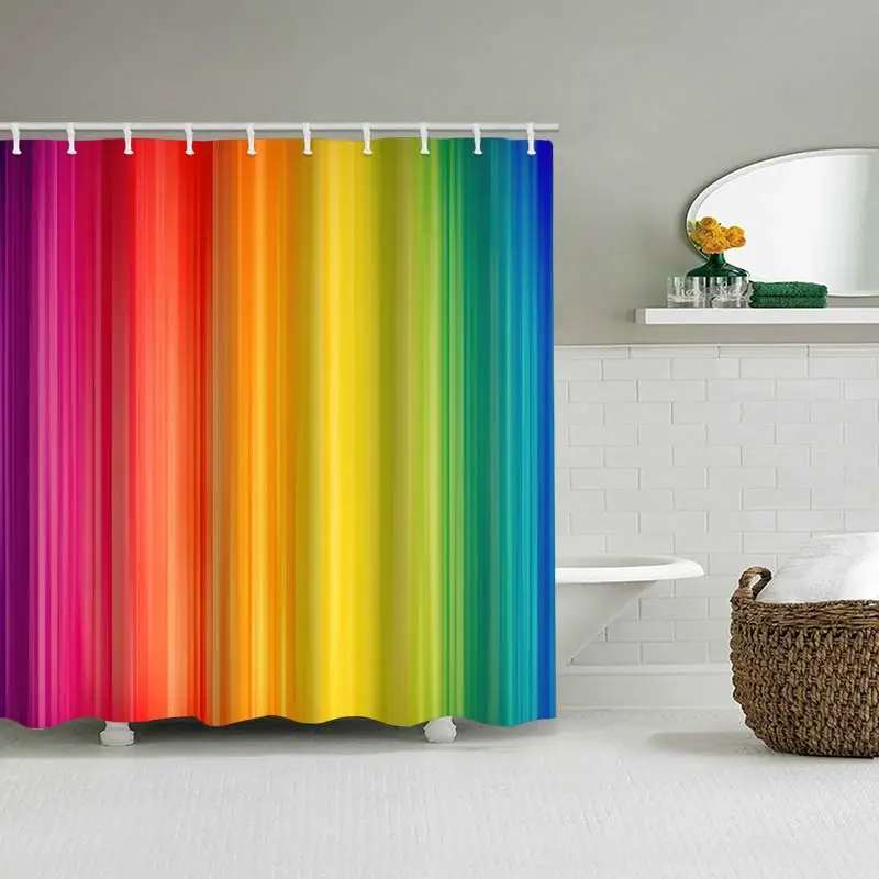 Colorful Stripe Bathing Curtain  Bathroom Abstract Figure Shower Curtain Waterproof With 12 Hooks Home Deco Free Ship