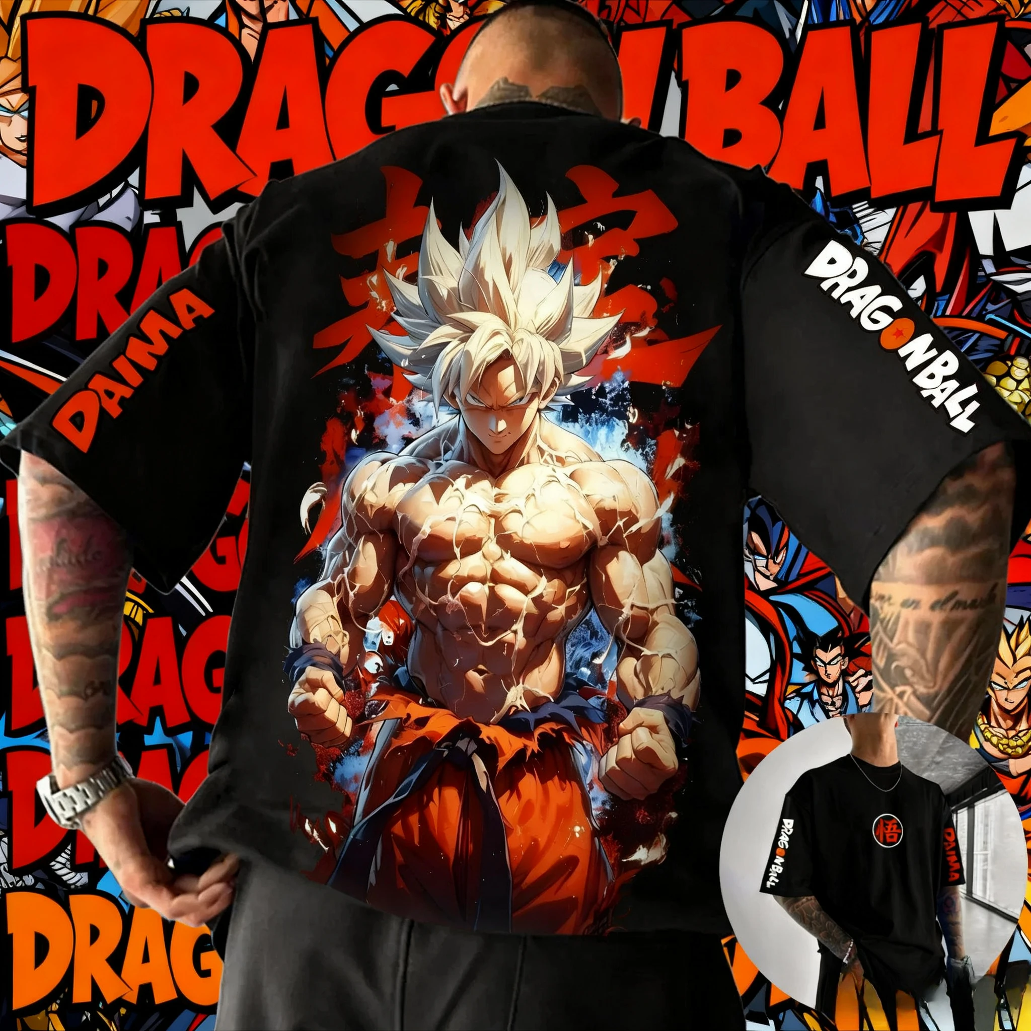 

2025 Best-selling Dragon Ball Series Son Goku Character T-shirt, Extra-large Summer Print 100% Pure Cotton Loose T-shirt
