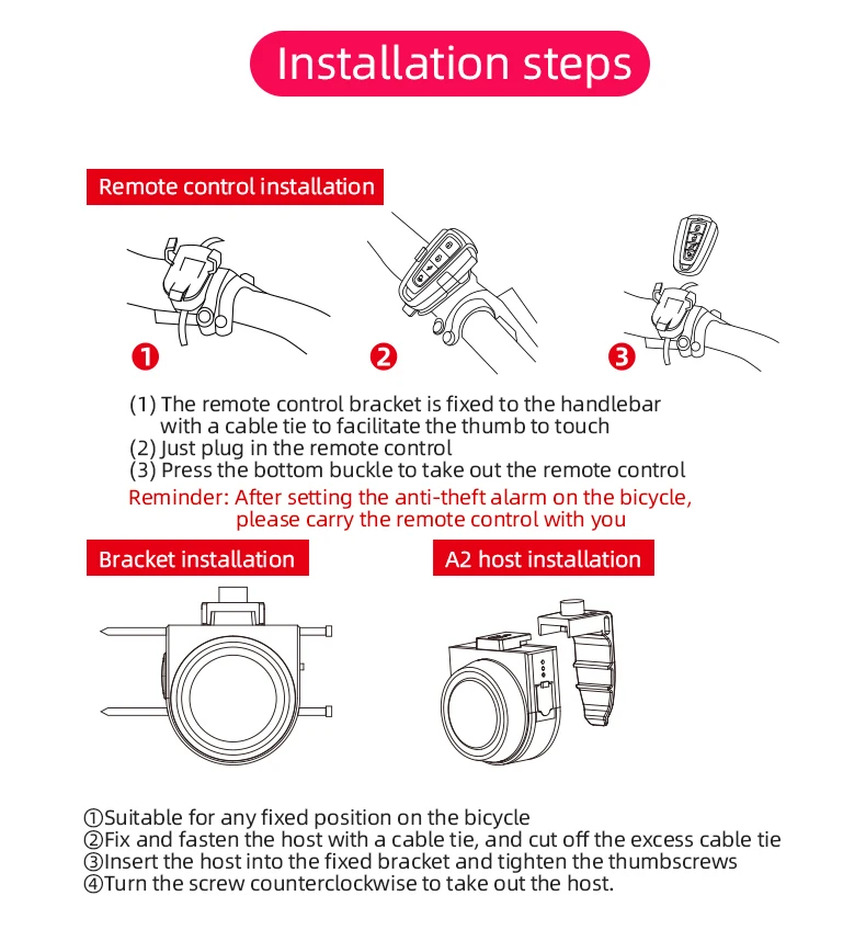 ANTUSI Wireless Bicycle Vibration Alarm USB Charging Motorcycle Bike Alarm Remote Control Anti-theft Bike Detector Alarm System