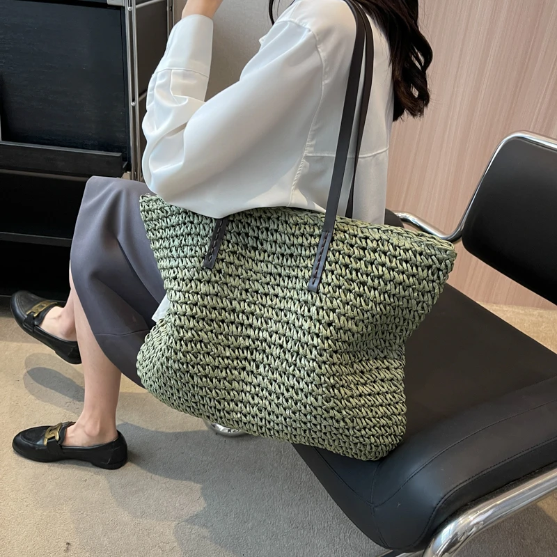 Hand Woven Women's Shoulder Handbag Bohemian Fashion Straw Tote Bag Travel Shopper Weaving Shopping Bags Beach Party Satchel ﻿