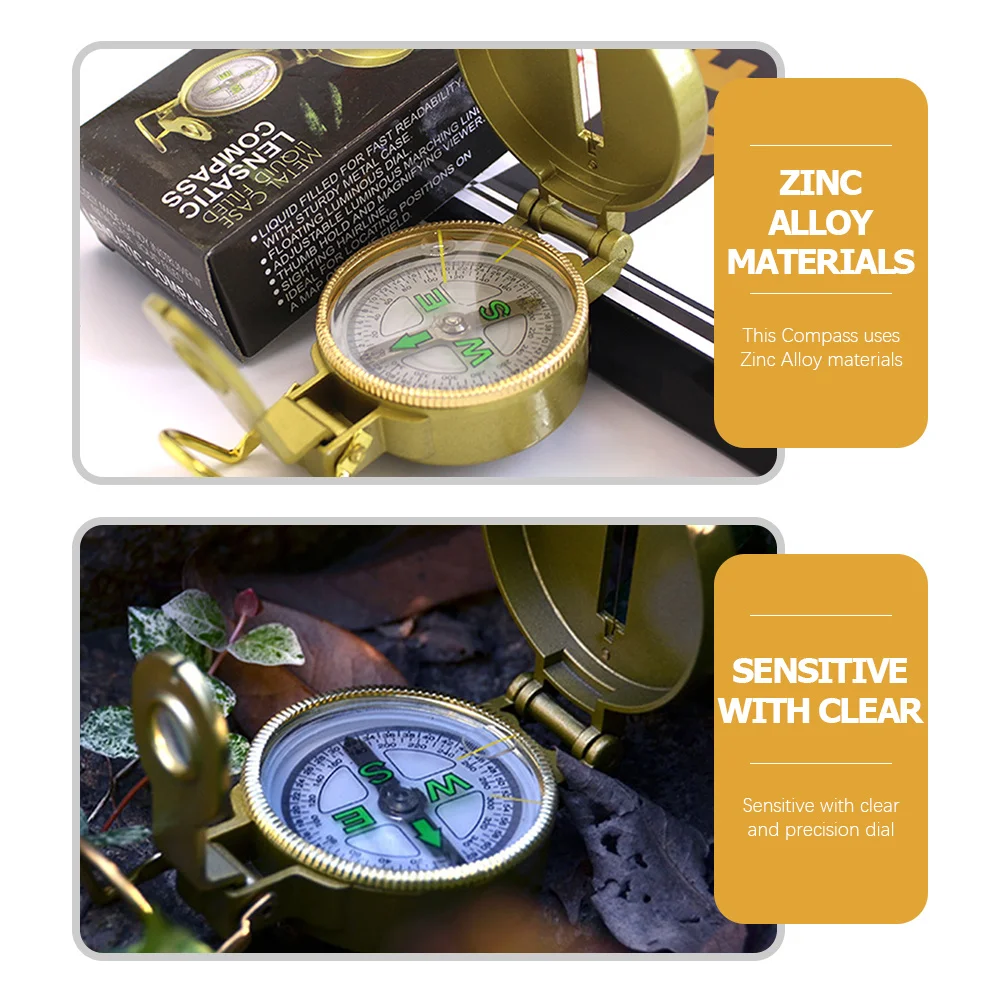 

Outdoor Pocket Compass Small Metal Hiking Survival Navigation Tool Lightweight Portable Camping Accessory with Hanging Ring