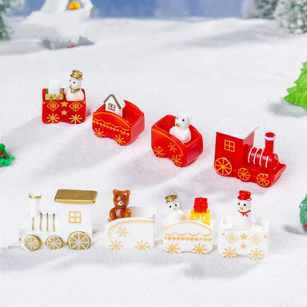Christmas Snowman Ornament Artistic Miniature Train Set Micro Landscape Decoration Handcrafted Small Train Set For Gift Box