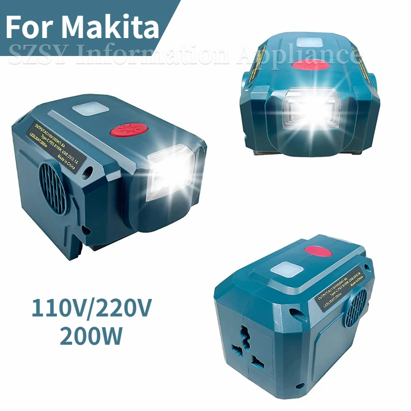 For Makita 18V Batteries 200W Power Inverter Outdoor Generators 110V/220V Modified Sine Wave Portable Power Source With LEDLight