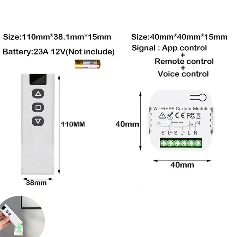 LLCS-5X Tuya Smart Life Wifi 433Mhz Blind Curtain Switch With RF Remote For Electric Roller Shutter Control, 1RC 1RE