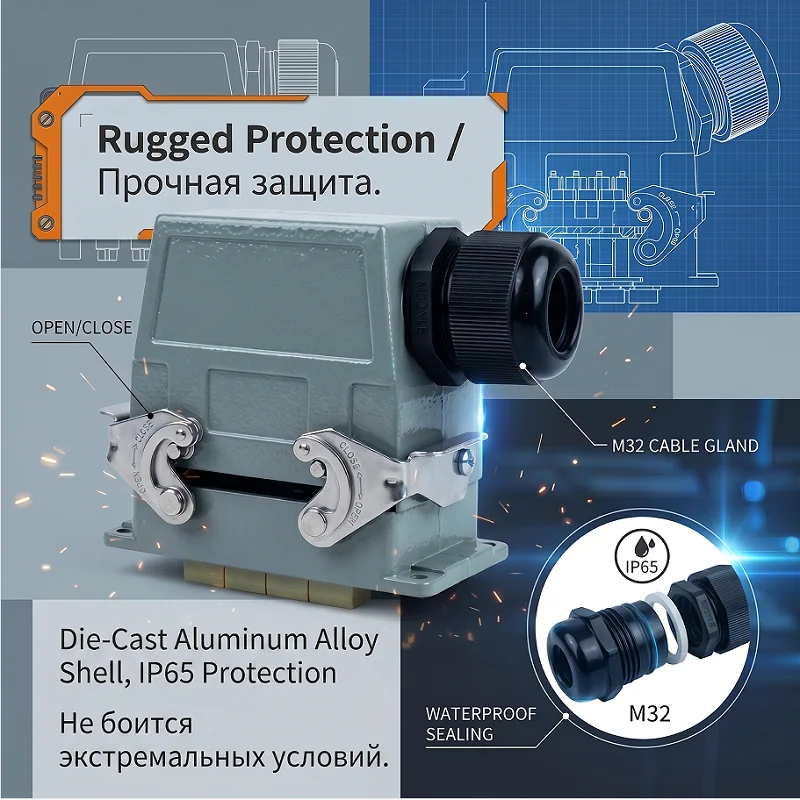 HMK 8 core high-current 70A heavy duty connector aviation industry waterproof plug and socket ，Screw connection cable