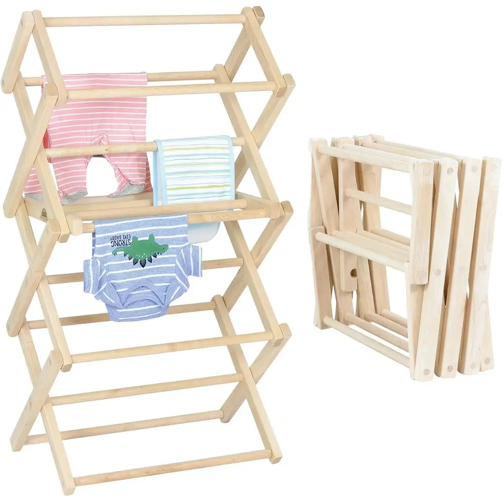 

Maple Wood Laundry Drying Rack for Baby Clothes, Hand Towels, and Delicate Items - Durable, Compact, USA-Made, Ready to Use