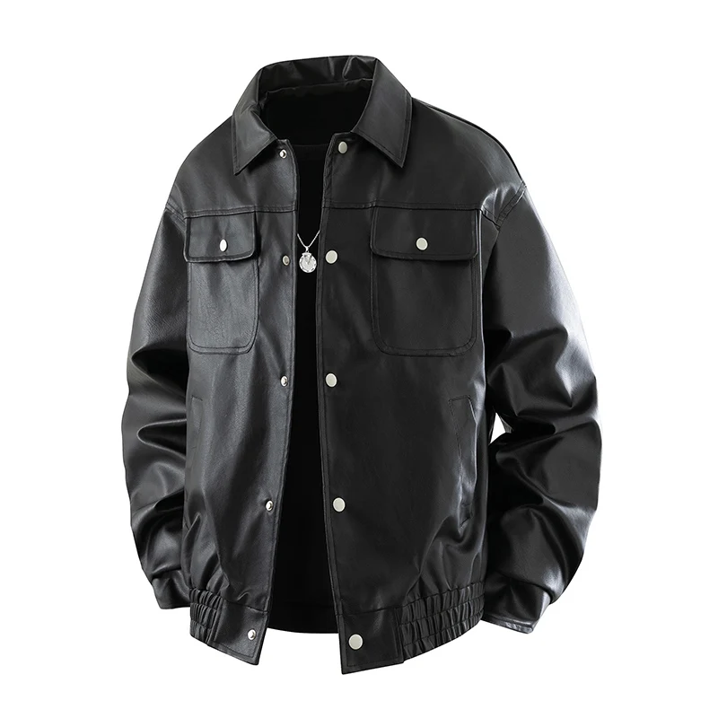 

Men'S Spring 2026 New High-Quality Fashionable Comfortable Loose And Versatile Versatile Handsome Lapel Motorcycle Pu Jacket