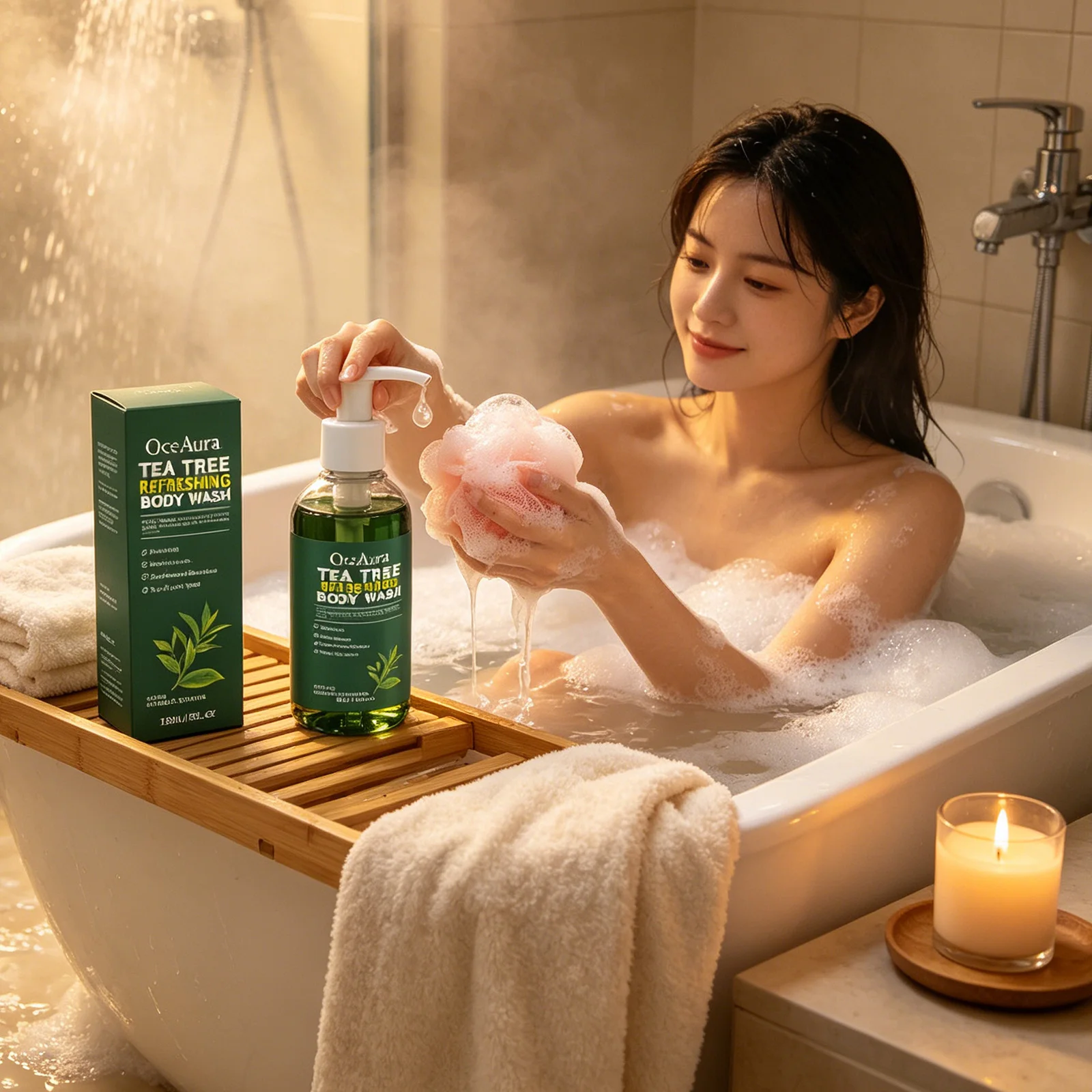 OceAura Tea Tree Body Wash Refreshing Eliminates Odors Dirt Remover Oil Control Deep Cleansing of Skin Care Products Shower Gel