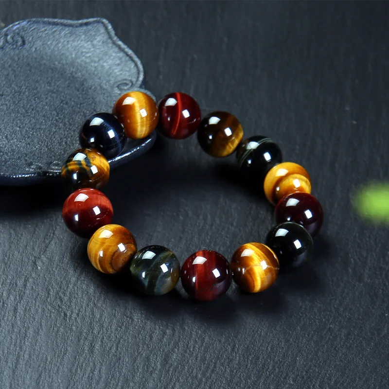 Natural Tiger's Eye Stone Bracelet Multi-color Wood-changed