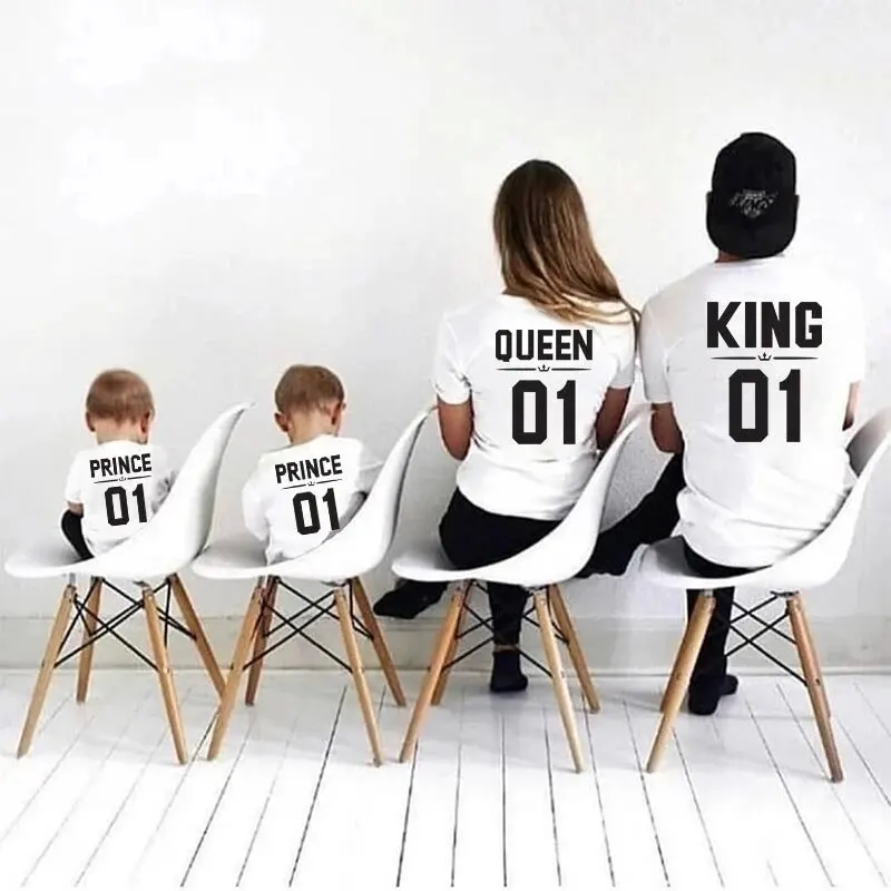 Family Matching Outfits Summer T Shirt Costume Matching Family King Queen Prince Princess Print Clothes For Parents And Children