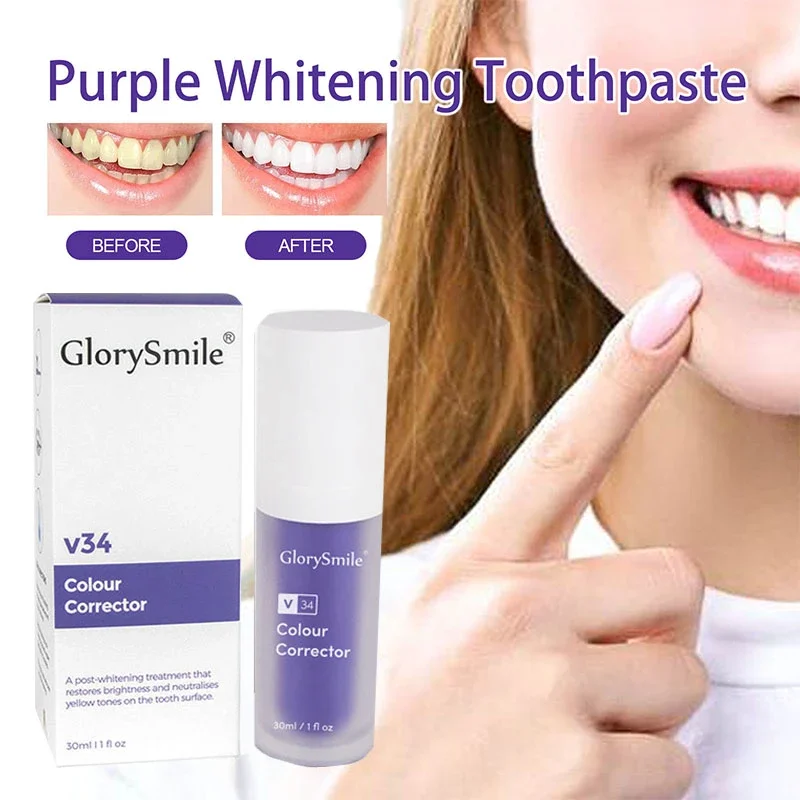 

V34 Teeth Whitening Serum Small Purple Bottle Toothpaste Remove Yellow Tooth Stains and Fresh Breath Oral care