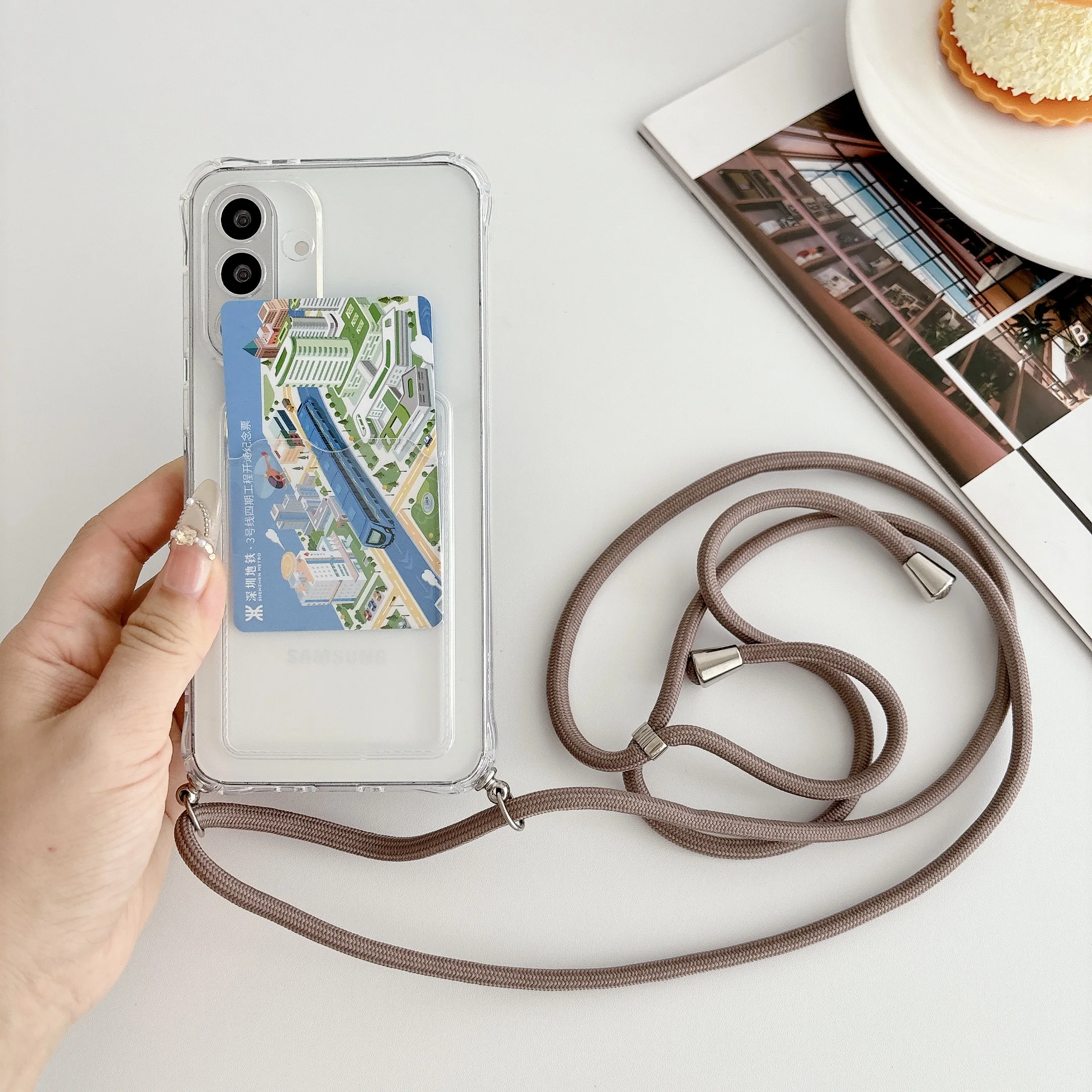 With Card Slot Clear Phone Case For Samsung Galaxy S26 S25 S24 S23 S22 S21 S20 Plus Edge FE 2022 5G Crossbody Lanyard Back Cover view 2