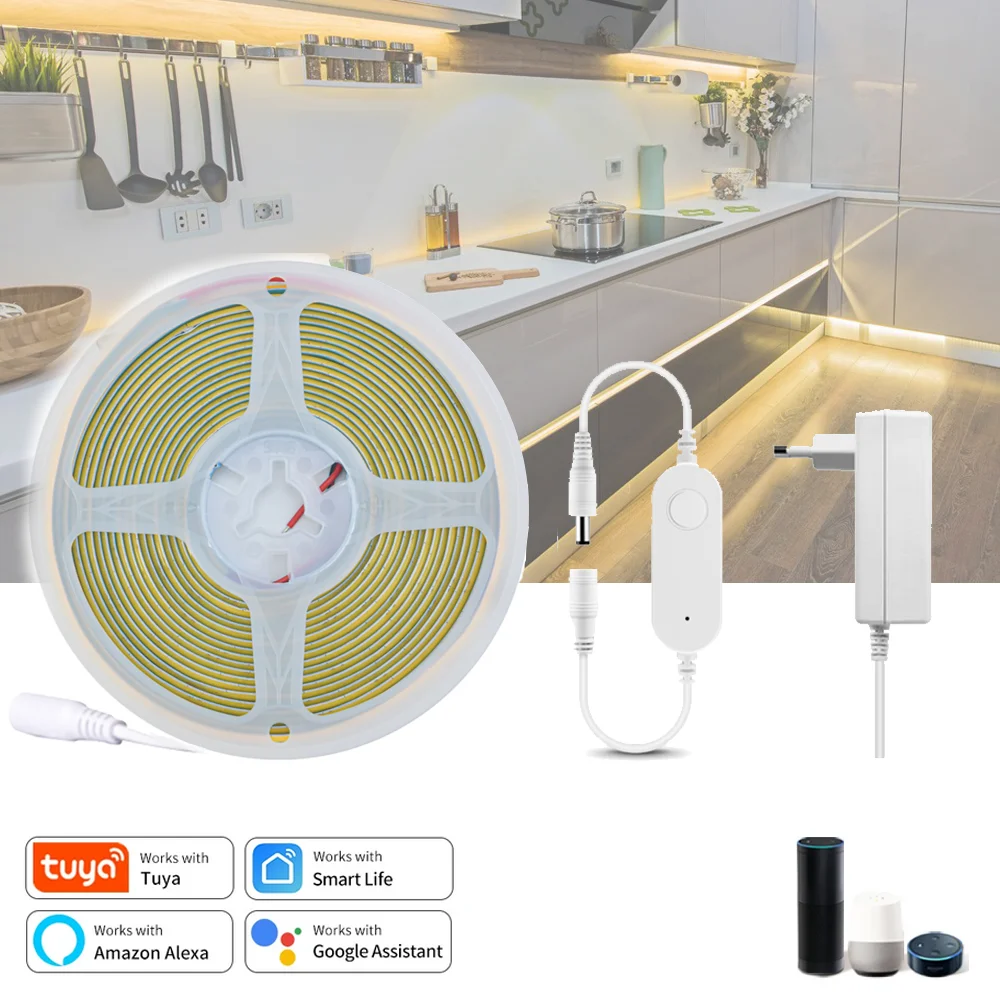 

DC12V Tuya Wifi COB LED Strip Flexible LED Lights Timer Dimmable Tape Room Decor DIY Smart Life App Dimmer for Alexa Google Home