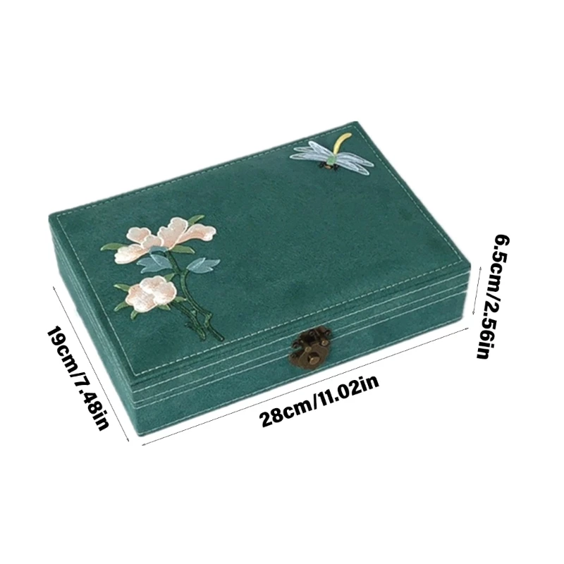 Traditional Chinese Jewelry Holder Elegant Storage Box with Embroidery and Compartments Accessories