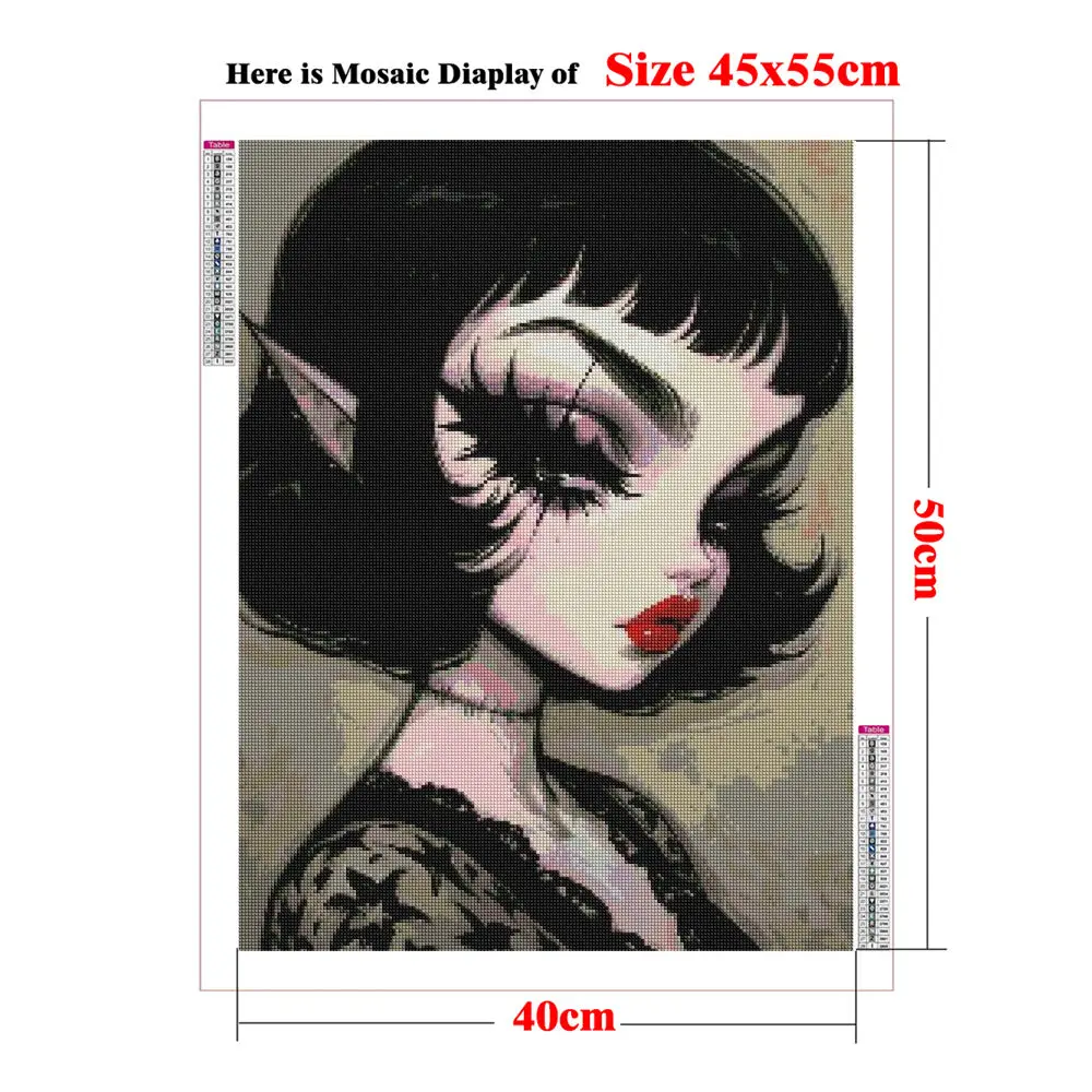Diamond Rhinestone Painting Art Little Devilish Charm Big Eye Goth Girl Portrait Full Square Drill Cross Stitch Home Decor