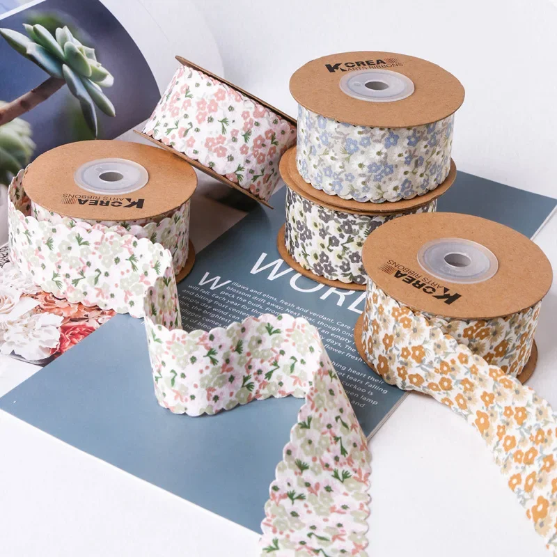 5yards 25/38mm Wavy Edge Plum Blossom Printed Ribbon for Clothing Sewing Supplies DIY Hair Bows Gift Wrapping Craft Accessories
