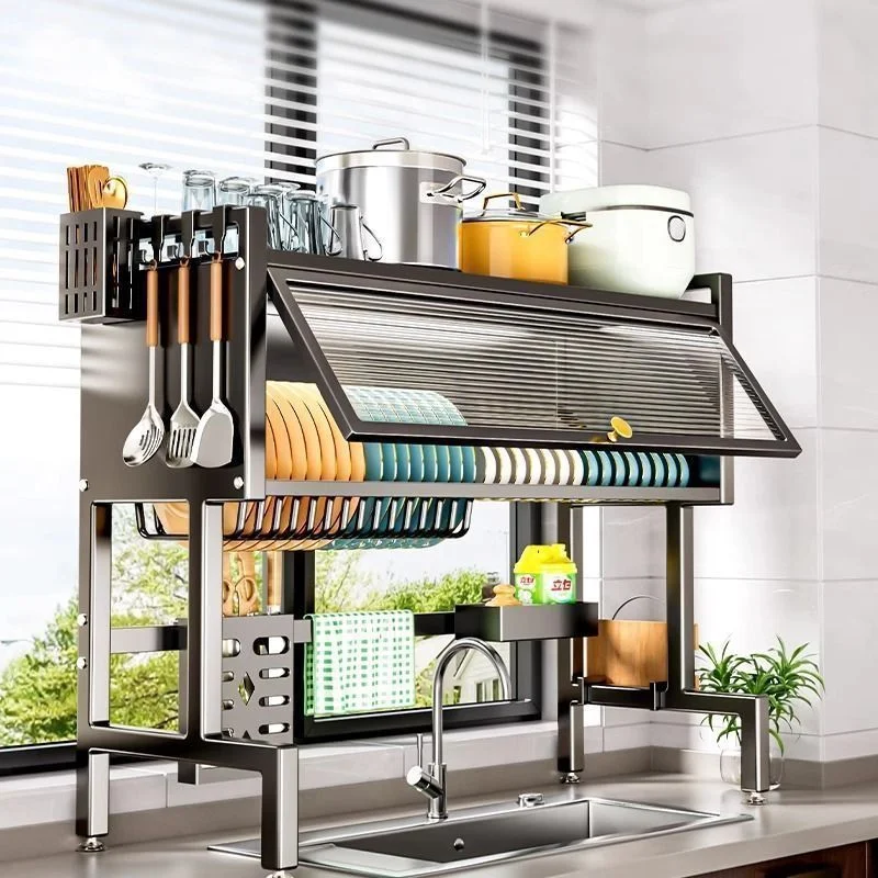 New Arrivals Perforation  Sink Transparent Dust-proof Storage Cabinet Multi Functional Tableware Storage Rackpromote sales