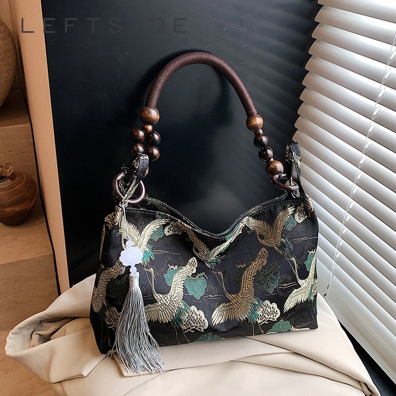 

Левая сторона, дизайн, маленькие тканевые сумки через плечо в китайском стиле для женщин, 2024, роскошные дизайнерские сумки и кошельки с бисером, сумка на плечо