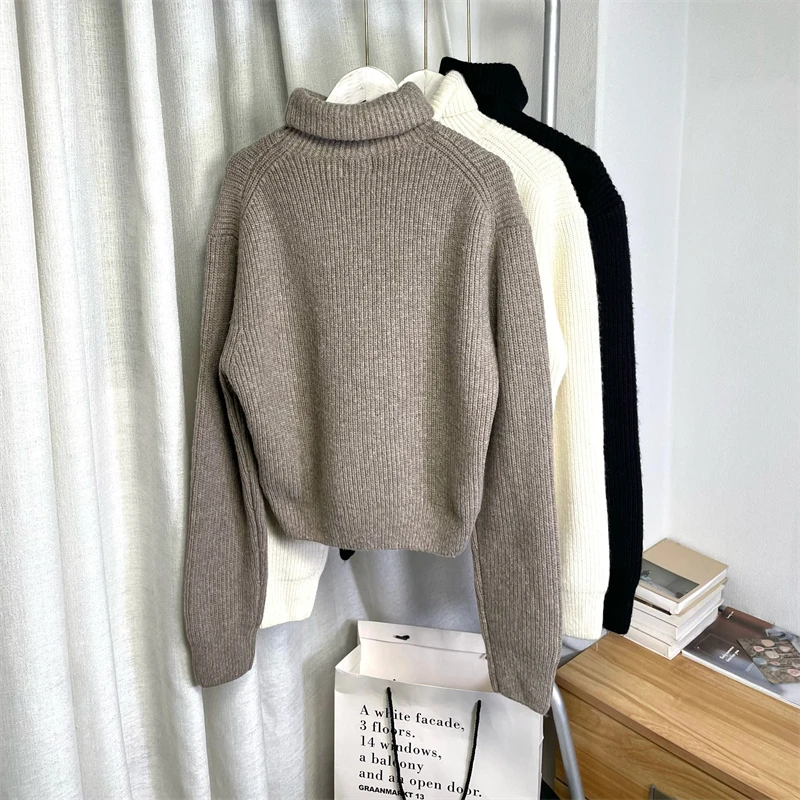 

Американский вязаный свитер с высоким воротником, женский повседневный удобный пуловер, трикотаж, полиэстер, акрил, нейлон, смесь шерсти